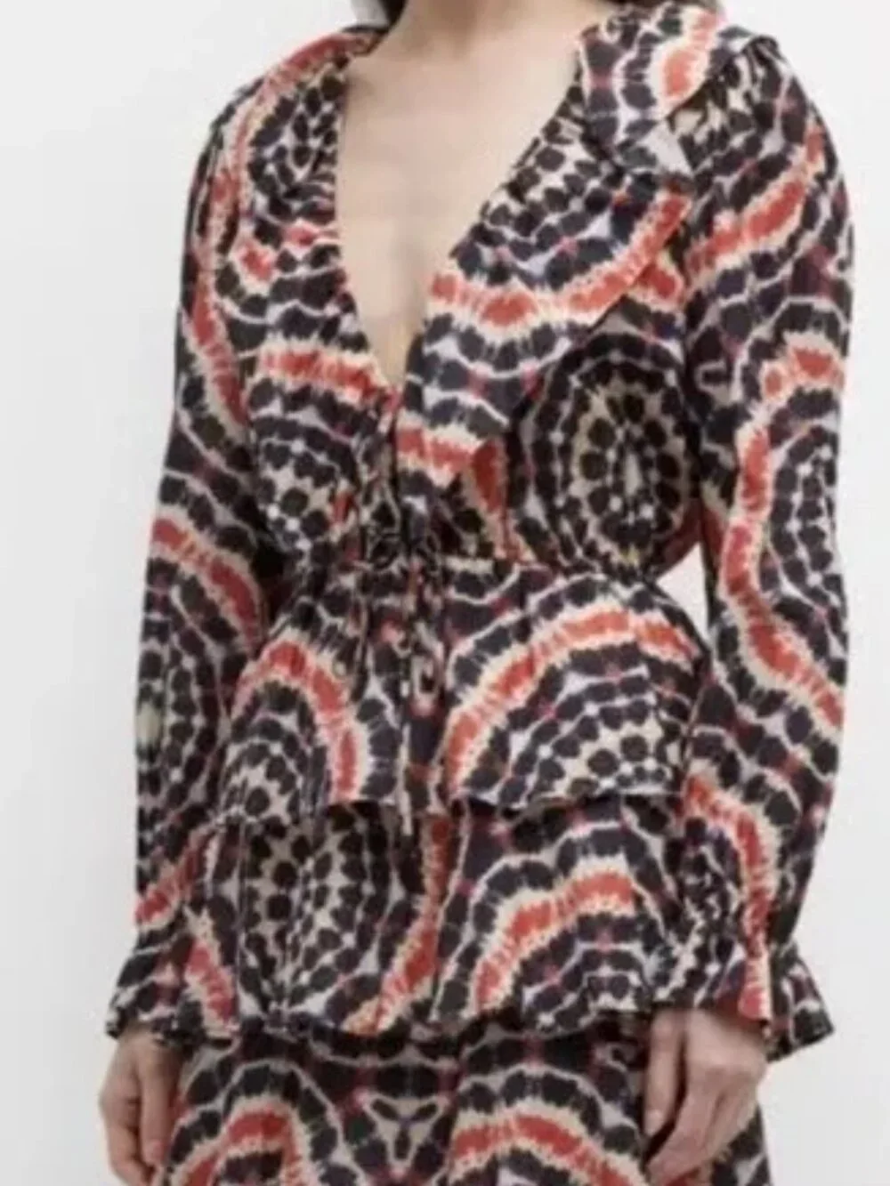 MARIE OLIVER Blythe Midi‎ Dress in Mandala Tie-Dye maxi Flowy tiered ruffles V